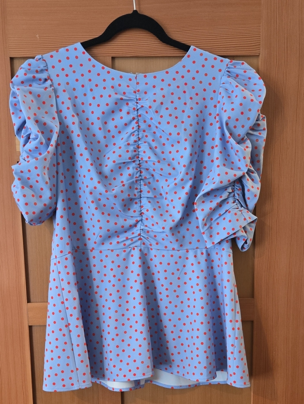 Kate Spade Peplum Blouse Blue W Red Polka Dots Sz 14 NWOT